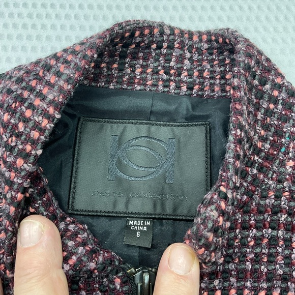 bebe Burgundy Tweed Cropped Jacket with Black Quilted Accents - Picture 3 of 9